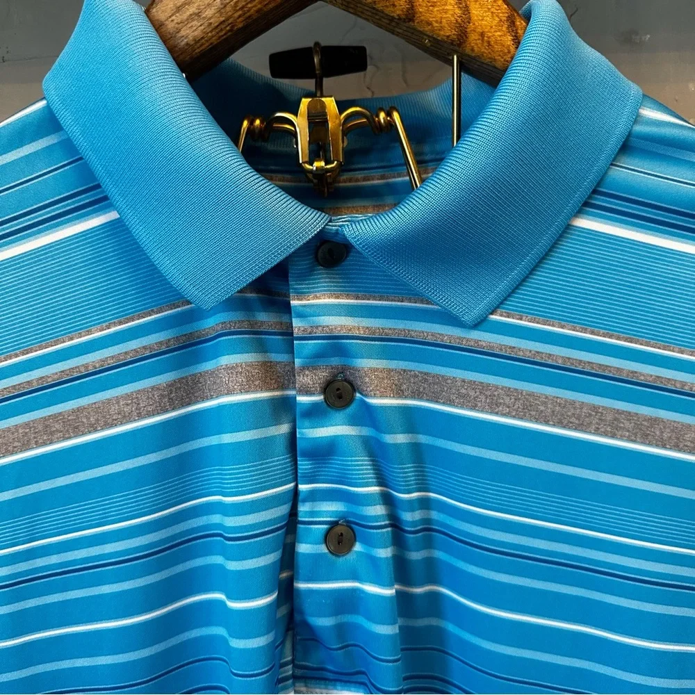 Ben Hogan Men's Blue Stacked Stripe Short Sleeve Golf Polo Shirt Size 2XL‎